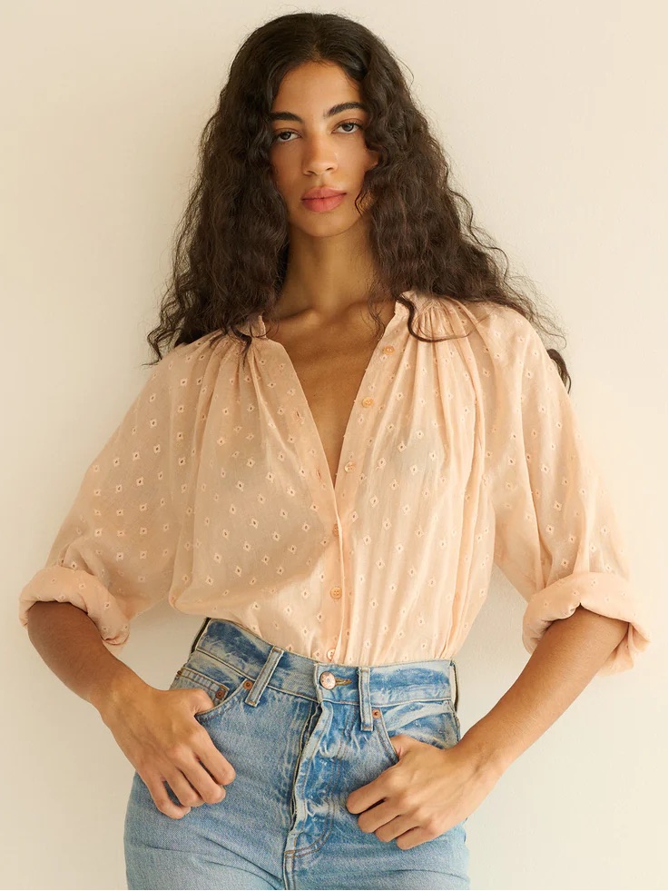 Nwt Den Julienne Top Peach Sorbet Embroidered Blouse Size M